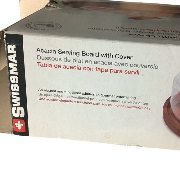 Swissmar Acacia Round Serving Board With Clear Serving Dome Cover - Picture 5 of 7